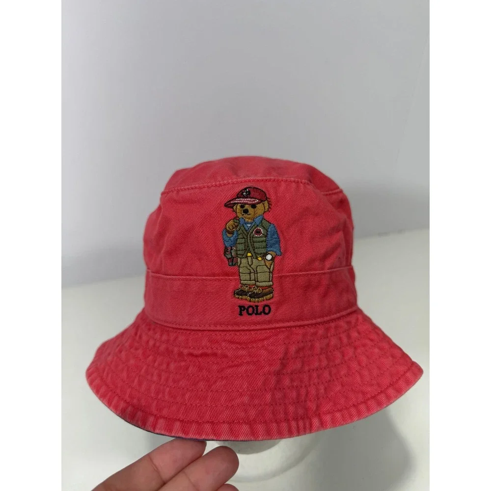Polo Ralph Lauren Red‎ Polo Bear Cotton Bucket Hat SM 58cm Navy Underbrim